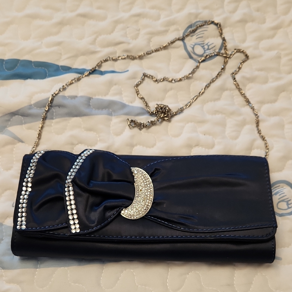 Elegant Navy Clutch with Rhinestone Detail